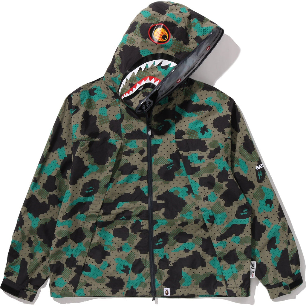 BAPE BY KAZUKI KURAISHI CAMO SHARK PACKABLE SNOWBOARD JACKET MENS
