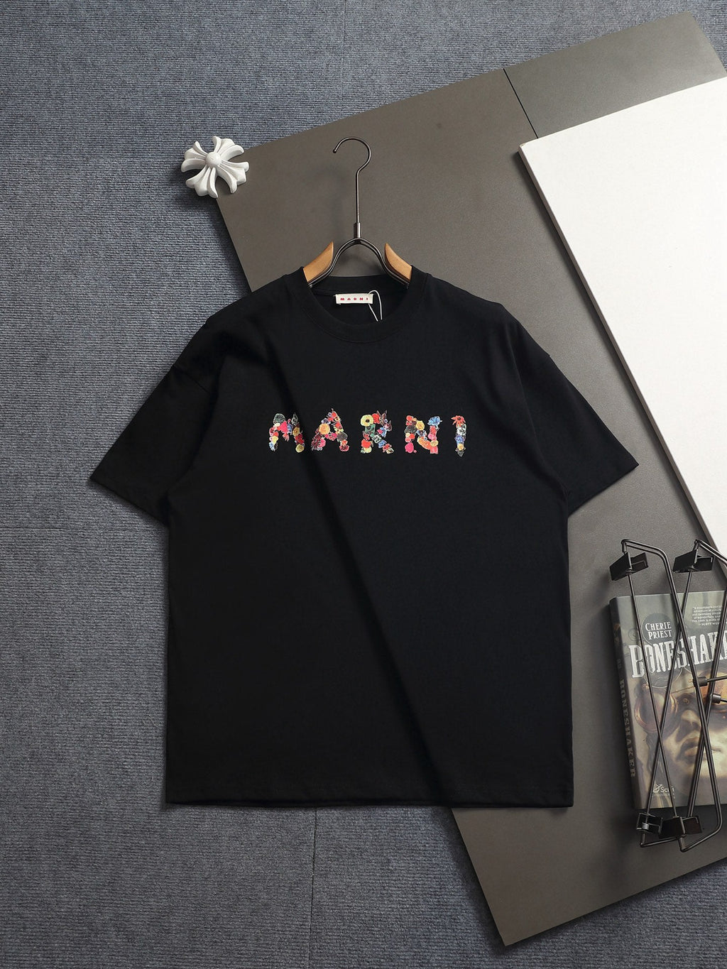 MARNI Floral Inlay Logo Crew Neck Short‑Sleeve T‑Shirt