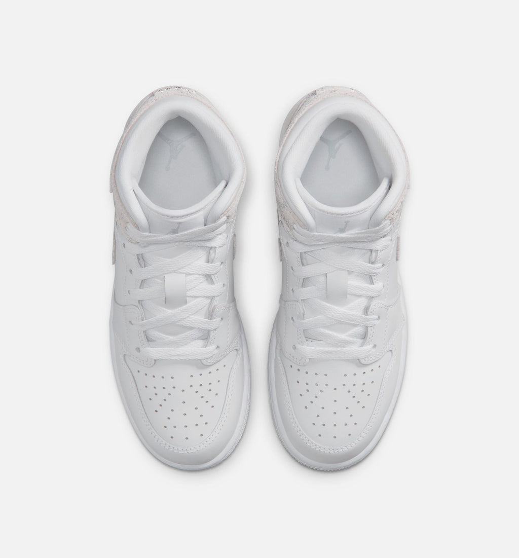Air Jordan 1 Mid SE Grade School Lifestyle Shoes - White / Field Silver