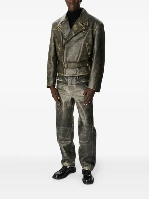 Marine Serre Moon belted leather biker jacket