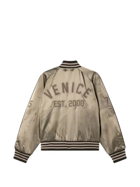Golden Goose bomber jacket in green satin with ribbed hems and collar