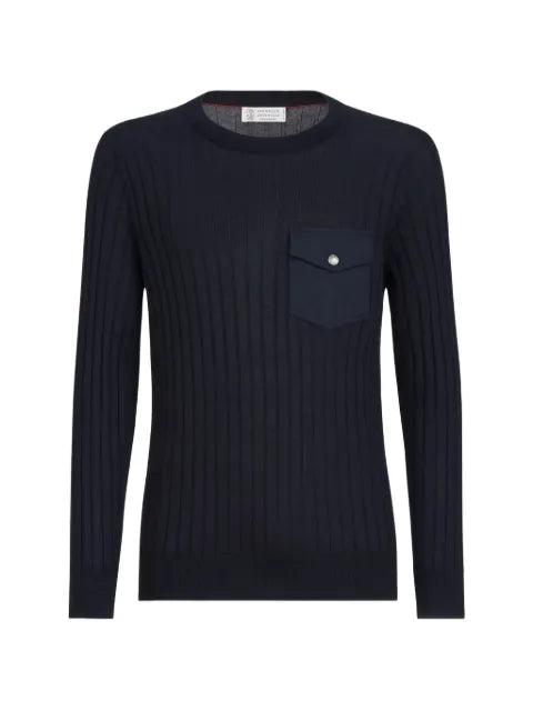 Brunello Cucinelli cashmere and silk ribbed sweater with chest pocket