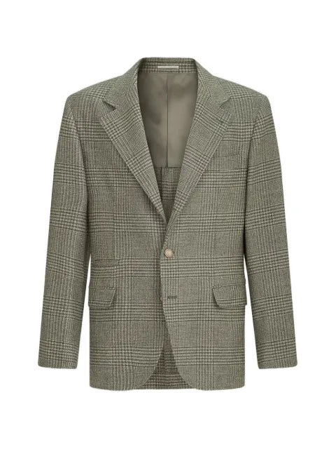 Brunello Cucinelli comfort wool and cashmere Prince of Wales flannel deconstructed blazer