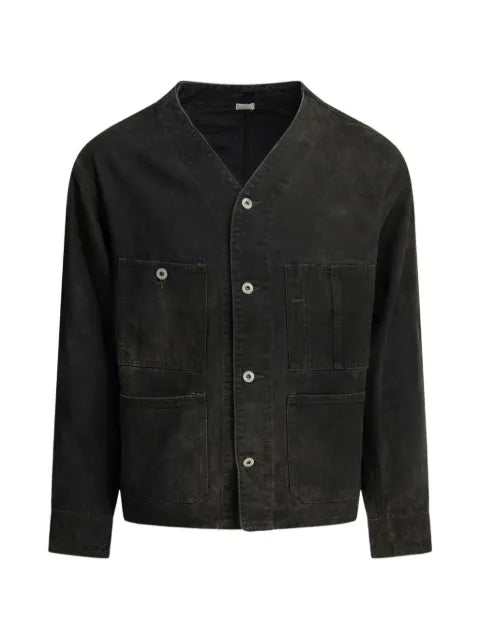 A.PRESSE Engineer collarless multi-pocket denim jacket