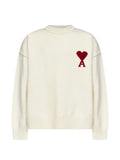 AMI Paris natural crewneck sweater in felted merino wool knit with Ami de Coeur