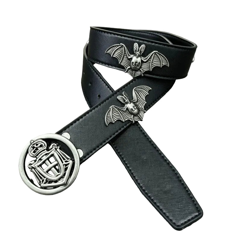 ERD Gothic Bat Crown Crest Metal Buckle Leather Belt Unisex Dark Punk