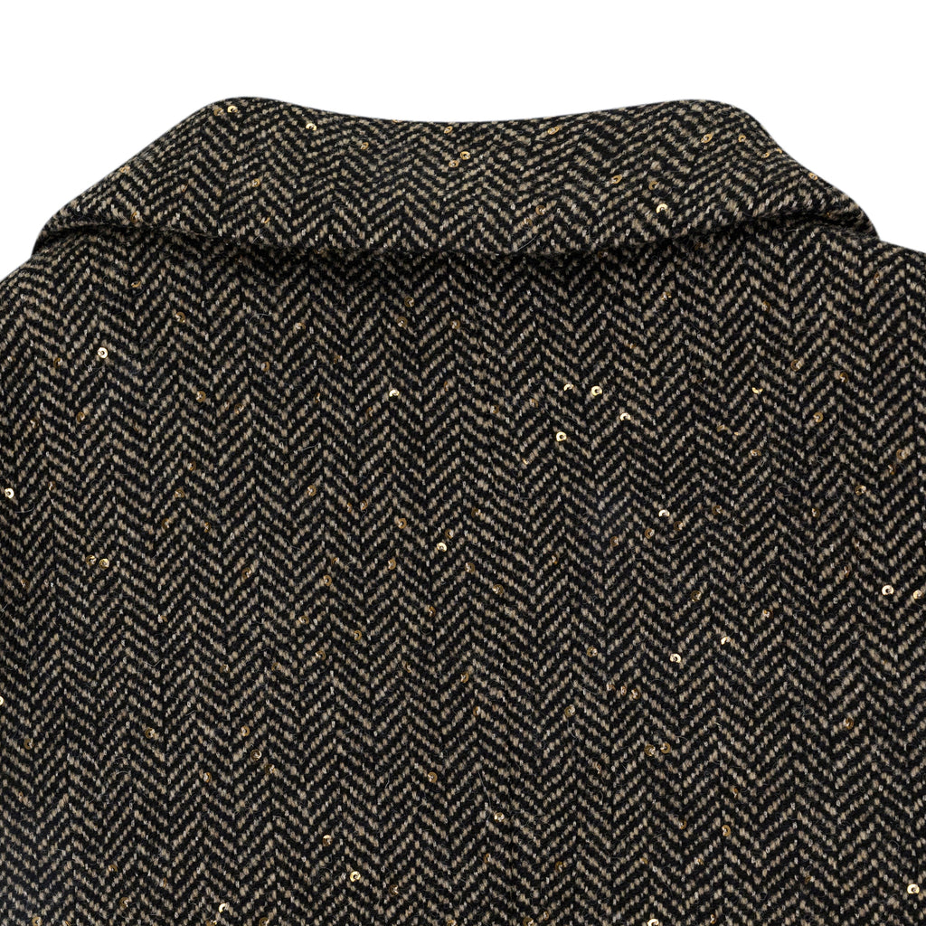 Black Sand Herringbone Sequin Long Coat