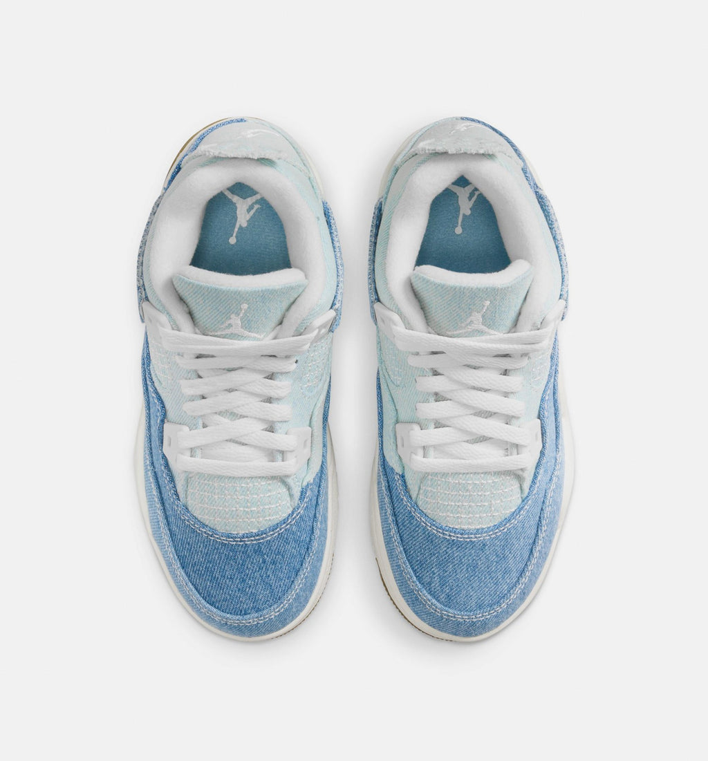 Air Jordan 4 Retro Worn Blue | Preschool Lifestyle Shoe | Sail/Worn Blue/Metallic Gold