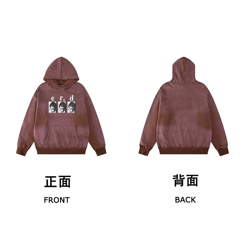 ERD Three Frames Pullover Hoodie — Brick Red