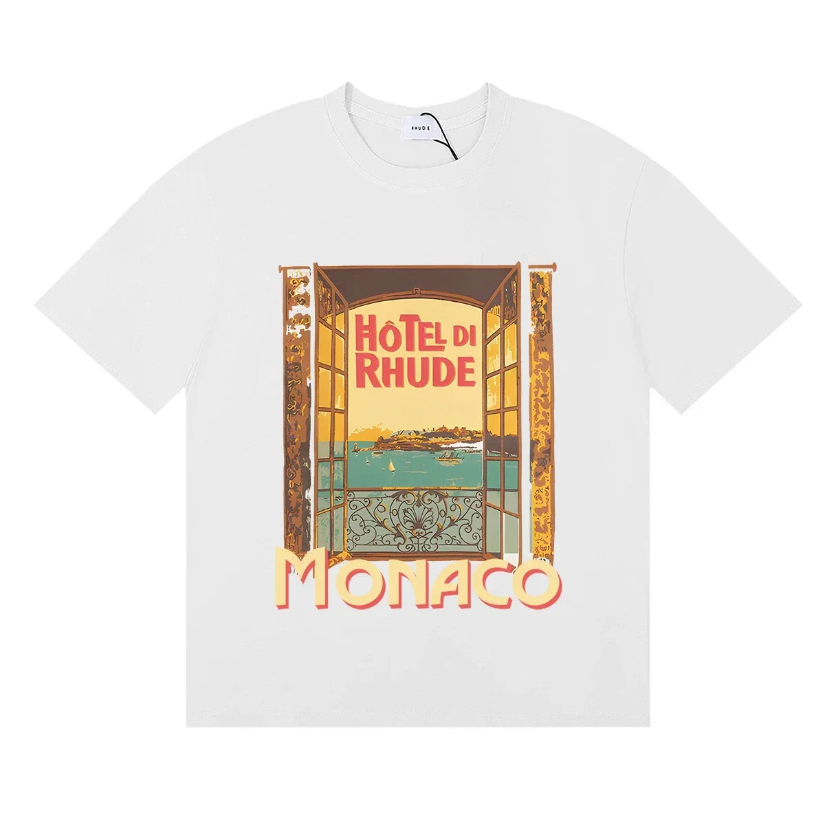 Rhude Hotel Di Rhude Monaco Window View Vintage White Oversized T‑Shirt