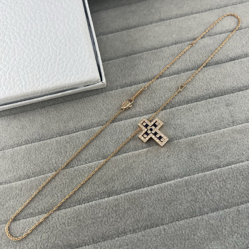 Damiani Style Cross Cubic Zirconia White-Gold-Plated Necklace