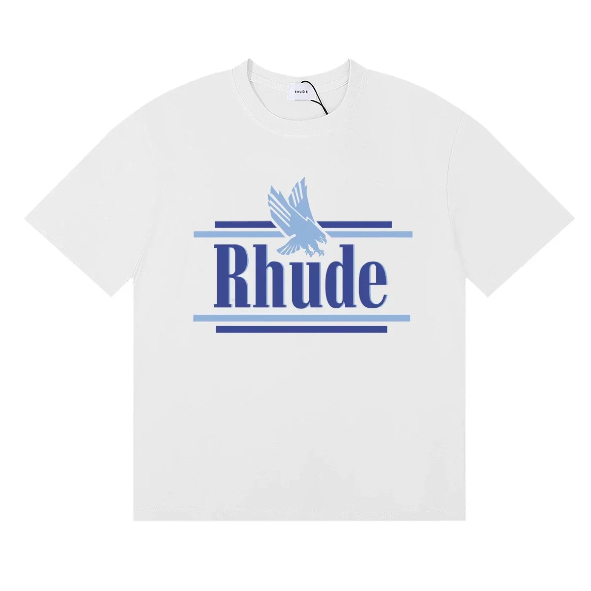 Rhude Eagle Graphic Blue Logo White Oversized T‑Shirt