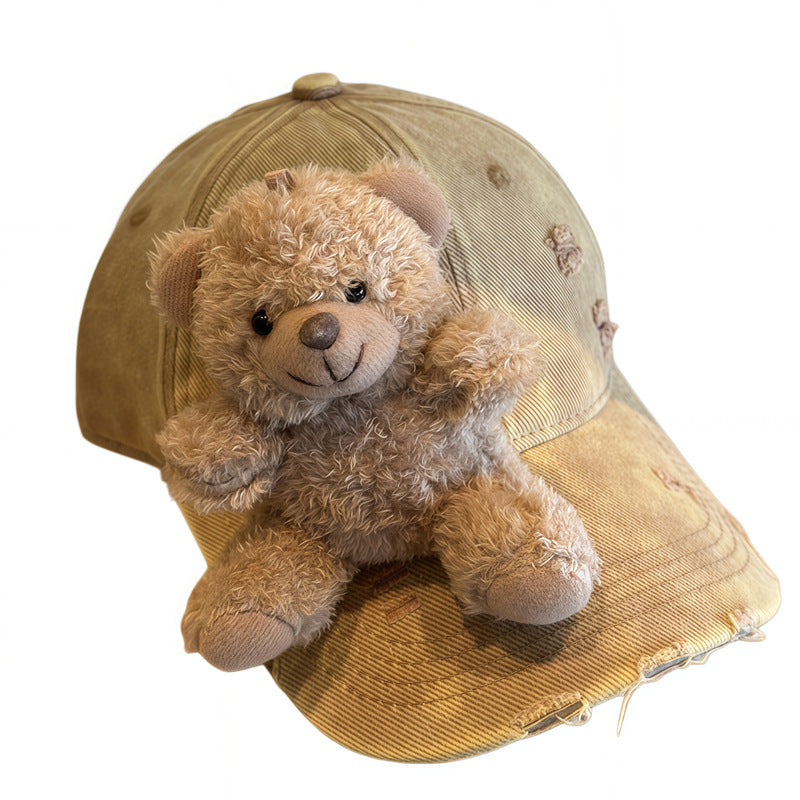 Vintage Washed 3D Teddy Bear Baseball Cap Y2K Streetwear Hat