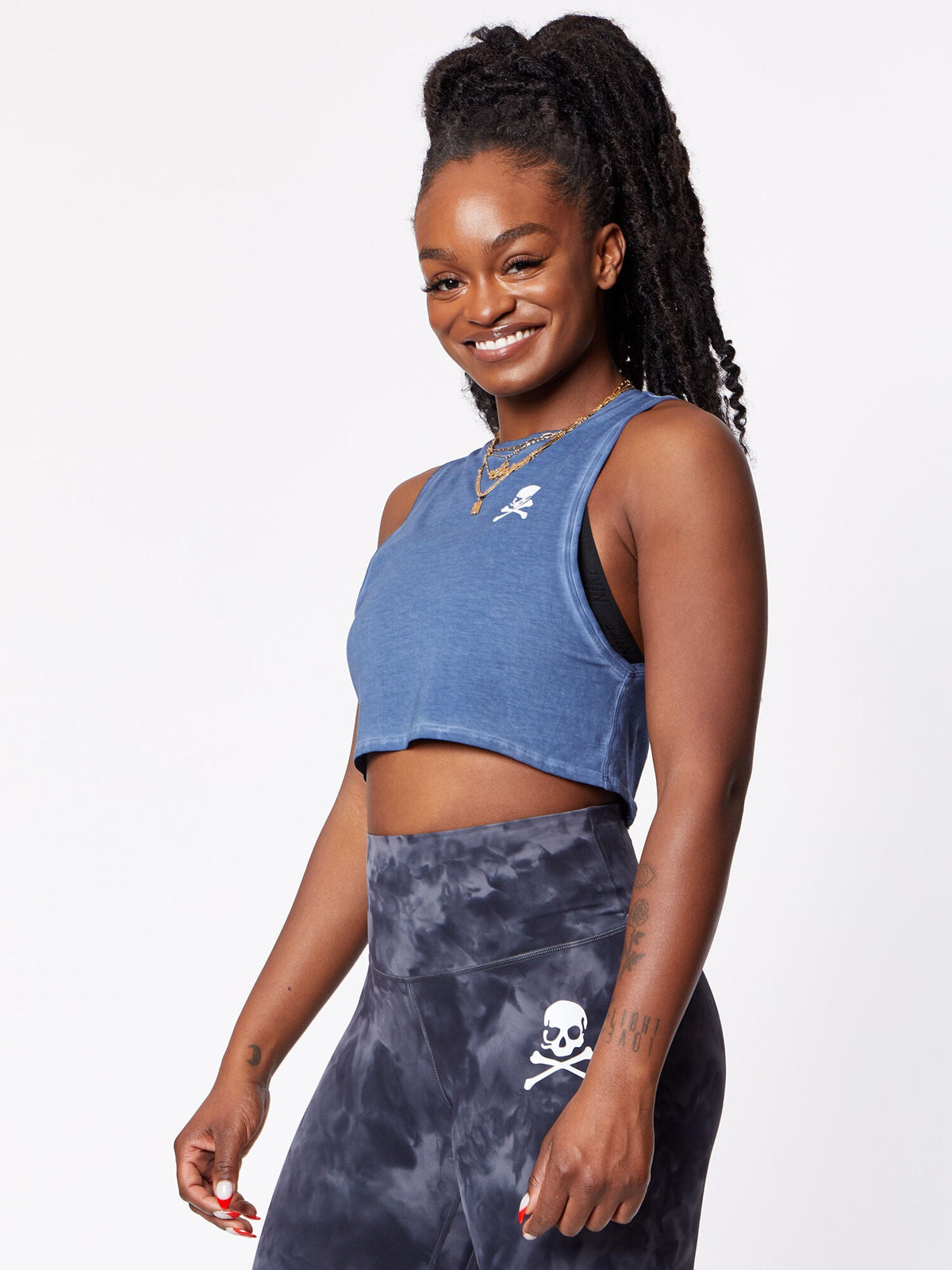 CUT BACK CROP TANK INK BLUE