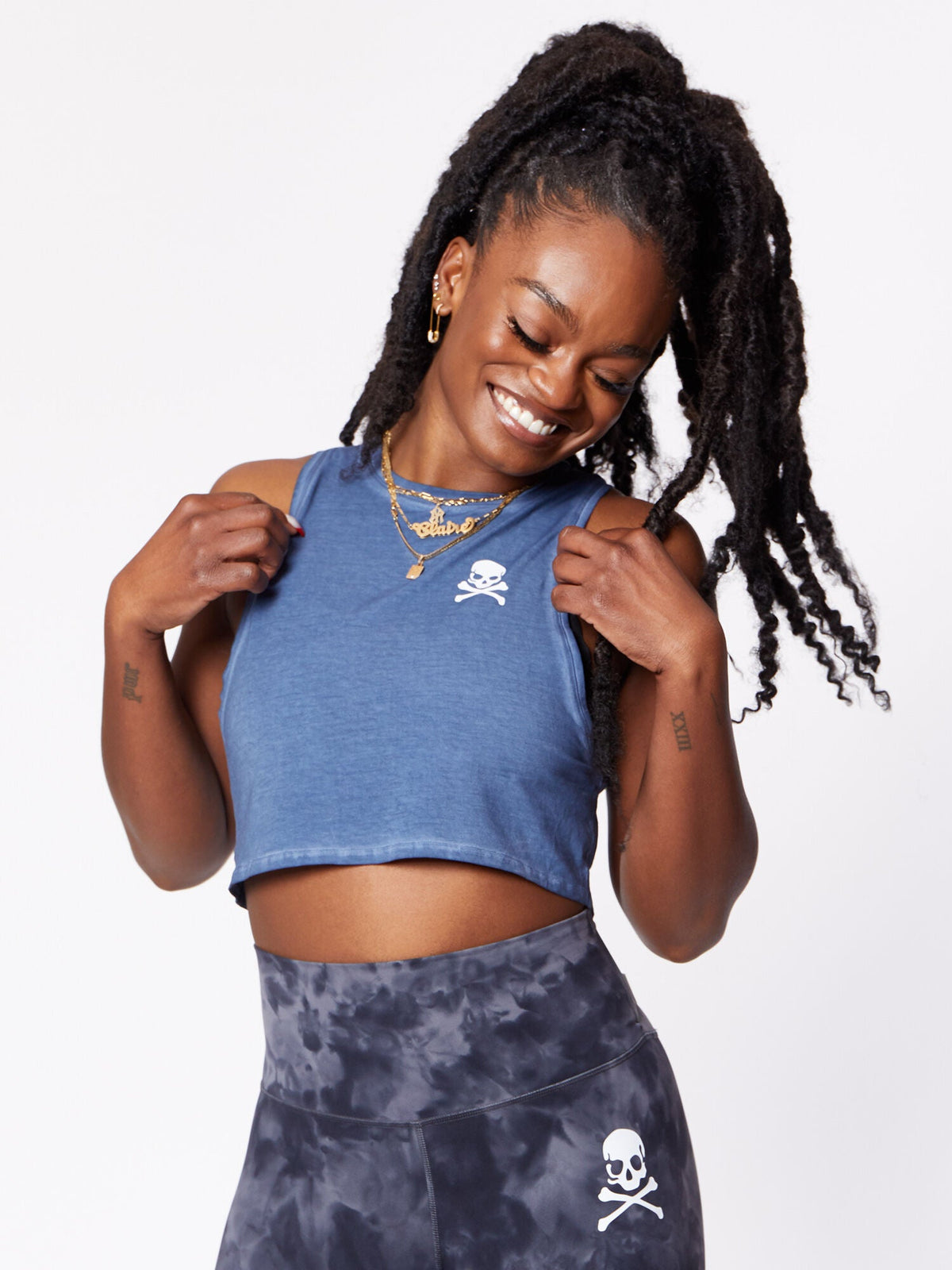 CUT BACK CROP TANK INK BLUE