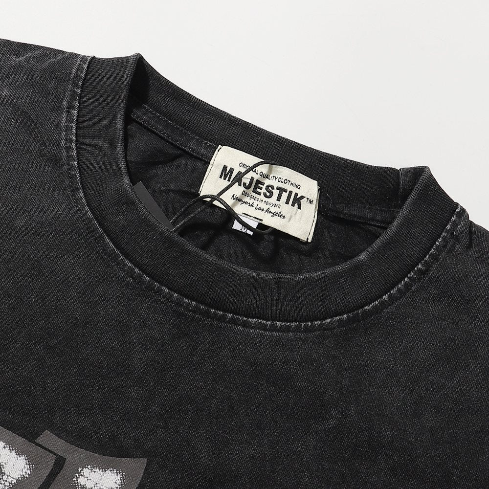MAJESTIK Bulldog Rhinestone Graphic Cropped T-Shirt