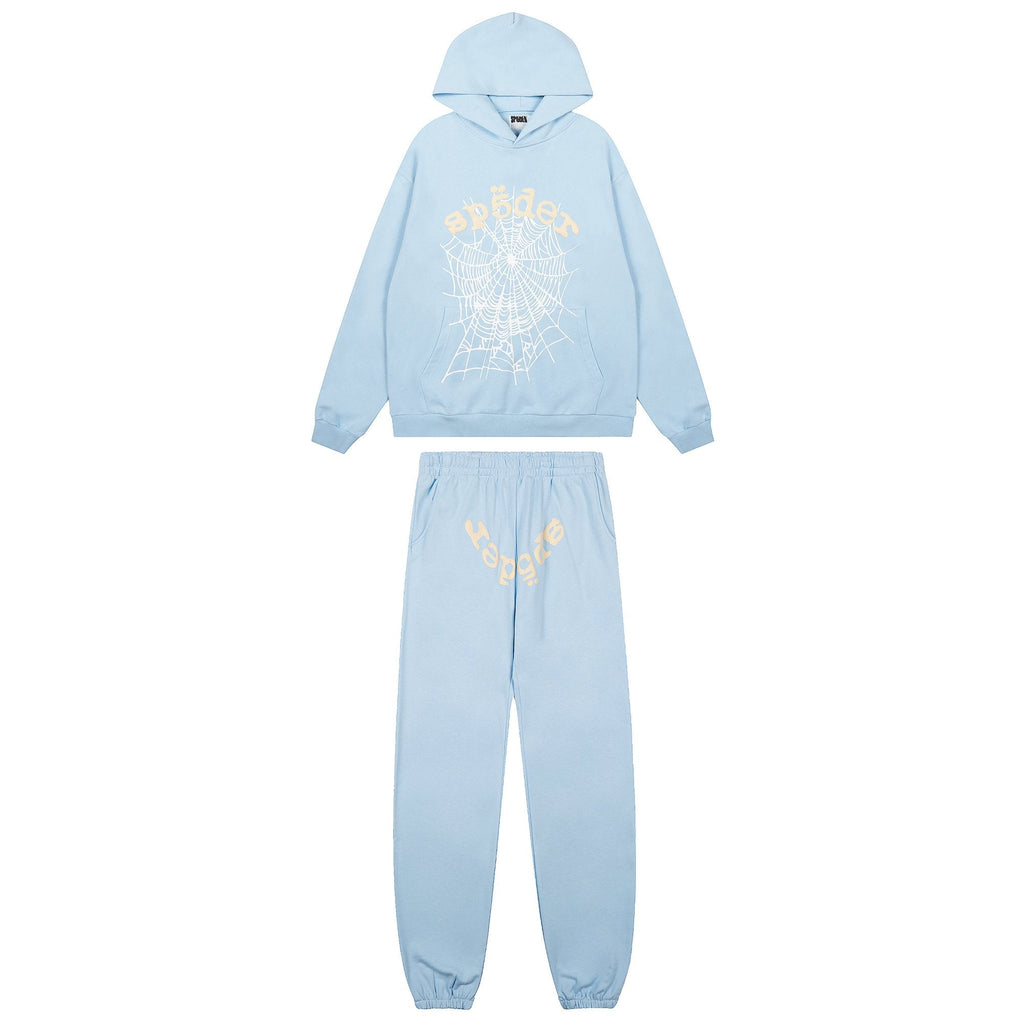 Sp5der Light Blue Graphic Hoodie & Sweatpants Matching Set