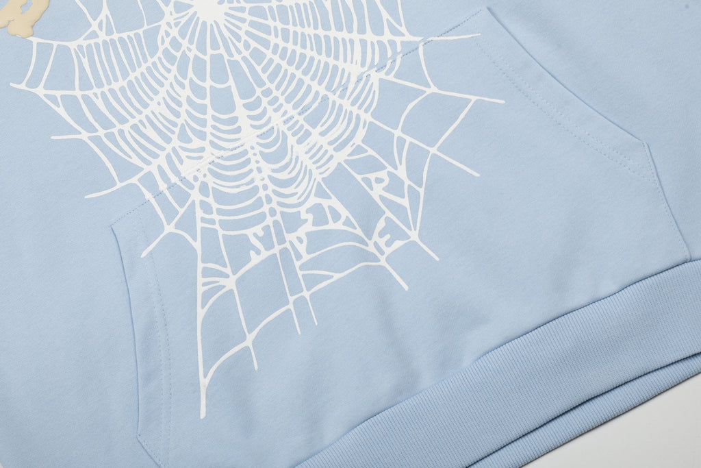 Sp5der Light Blue Graphic Hoodie & Sweatpants Matching Set