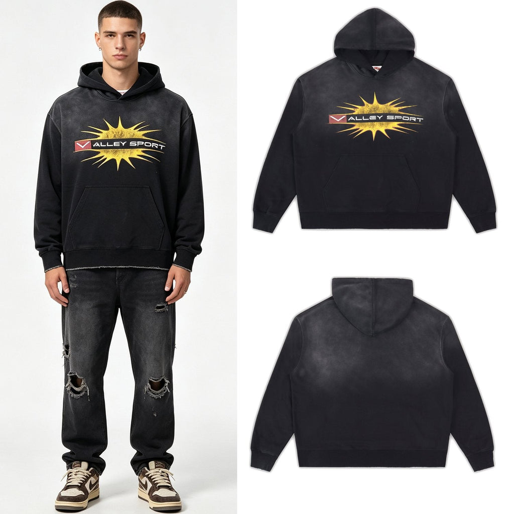 Valley Dreams Starburst Graphic Washed Black Hoodie