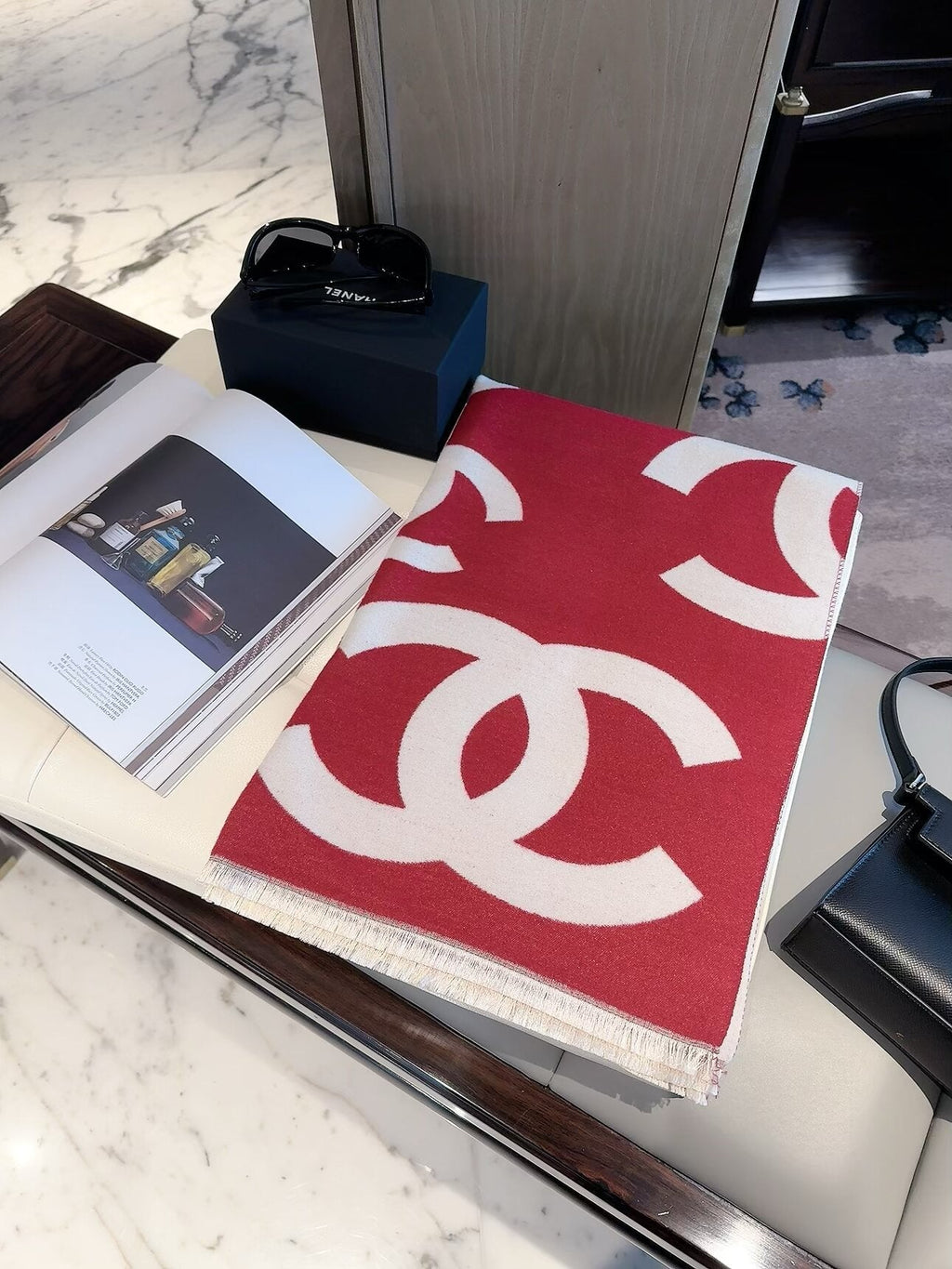 Chanel Style Oversized Logo Knit Scarf