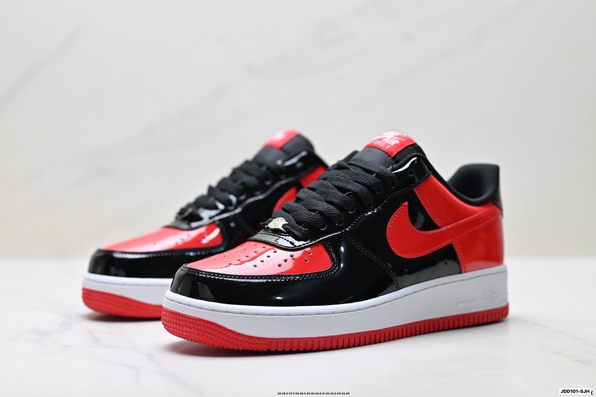Nike Air Force 1 Low Black Red White Unisex Sneakers Style 01