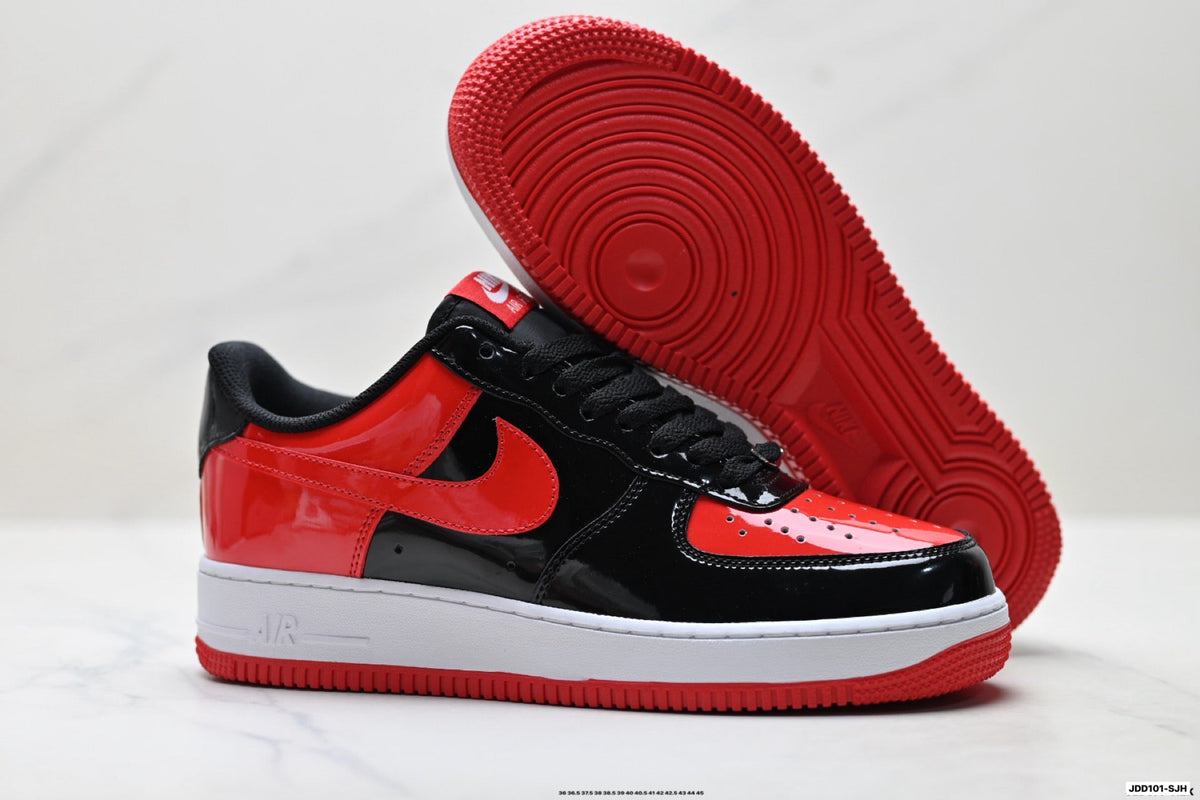 Nike Air Force 1 Low Black Red White Unisex Sneakers Style 01