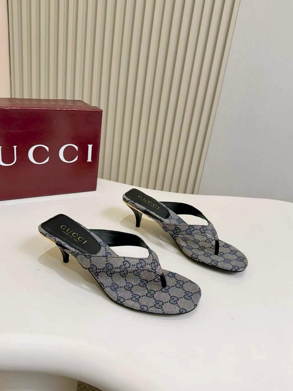 Gucci Monogram Low-Heeled Slingback Sandals
