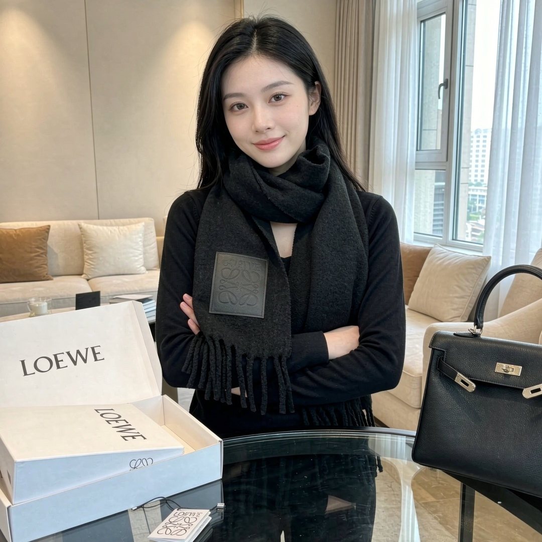 Loewe Black Fringed Scarf