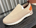 Men's Beige Slip-On Sneakers with Orange-Brown Heel Accent
