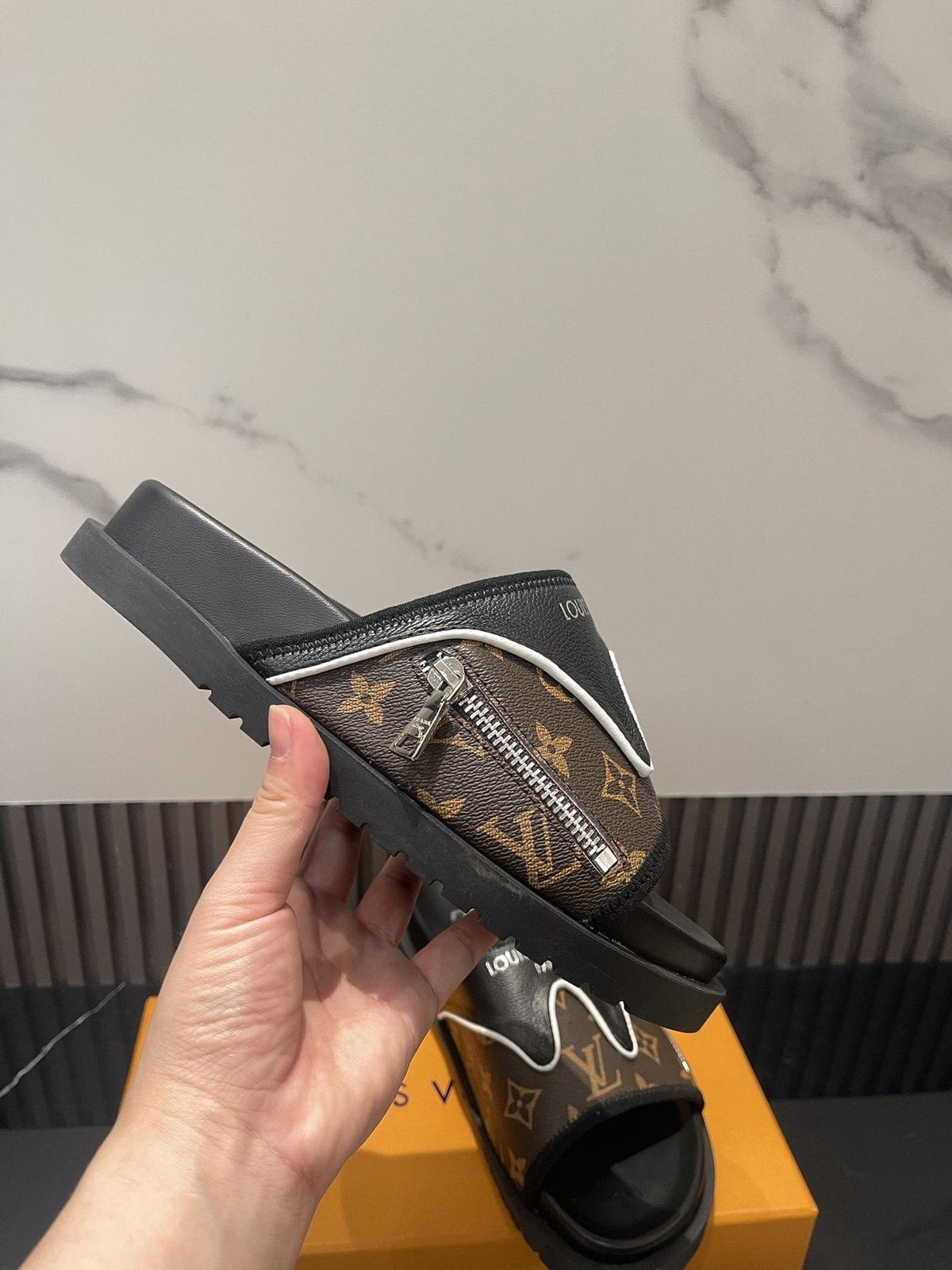 Louis Vuitton Brown Monogram Slide Sandals