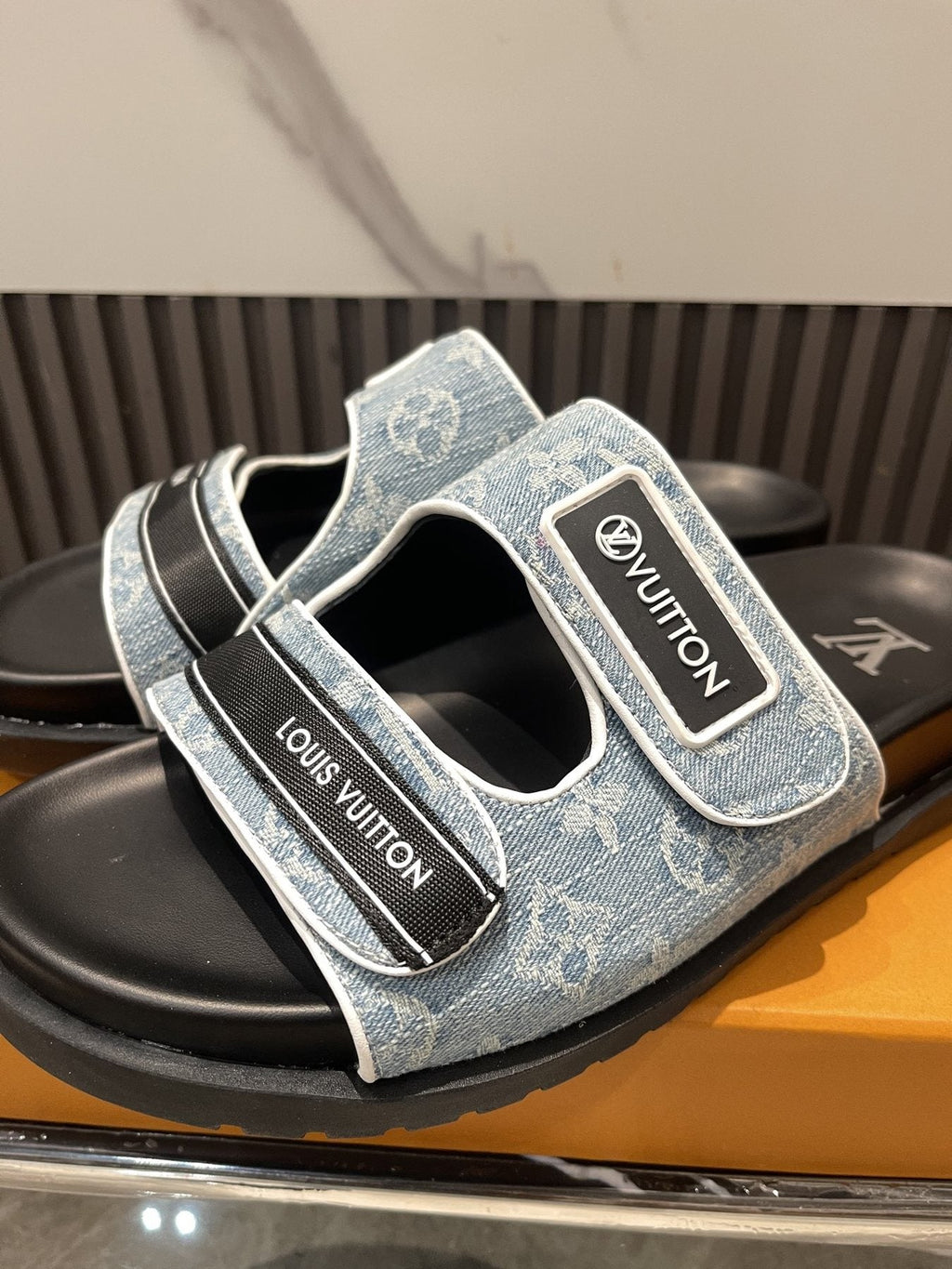 Louis Vuitton Light Blue-Gray Double-Strap Slide Sandals