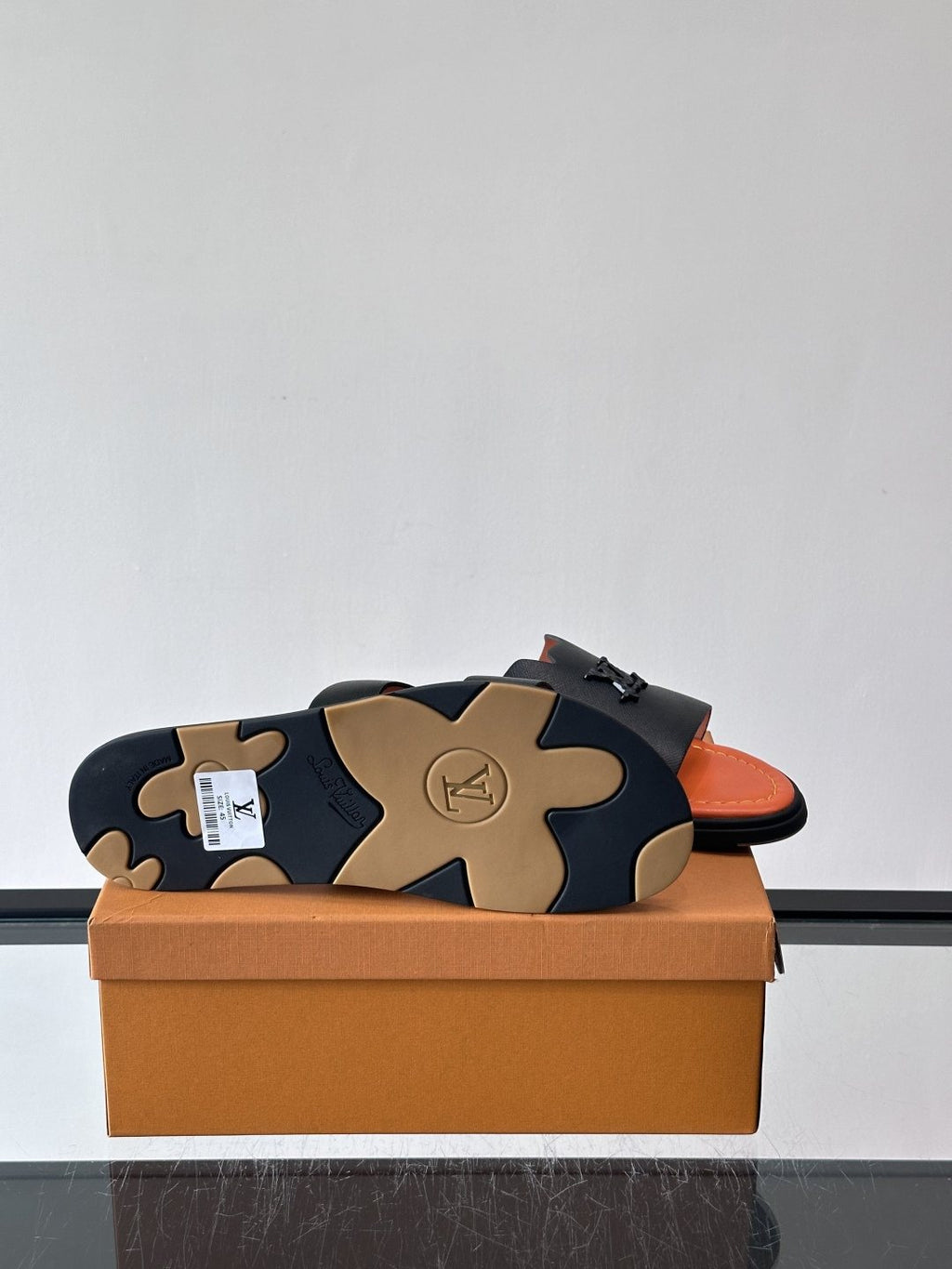 Louis Vuitton Isola Monogram Slide Sandals - Black and Orange