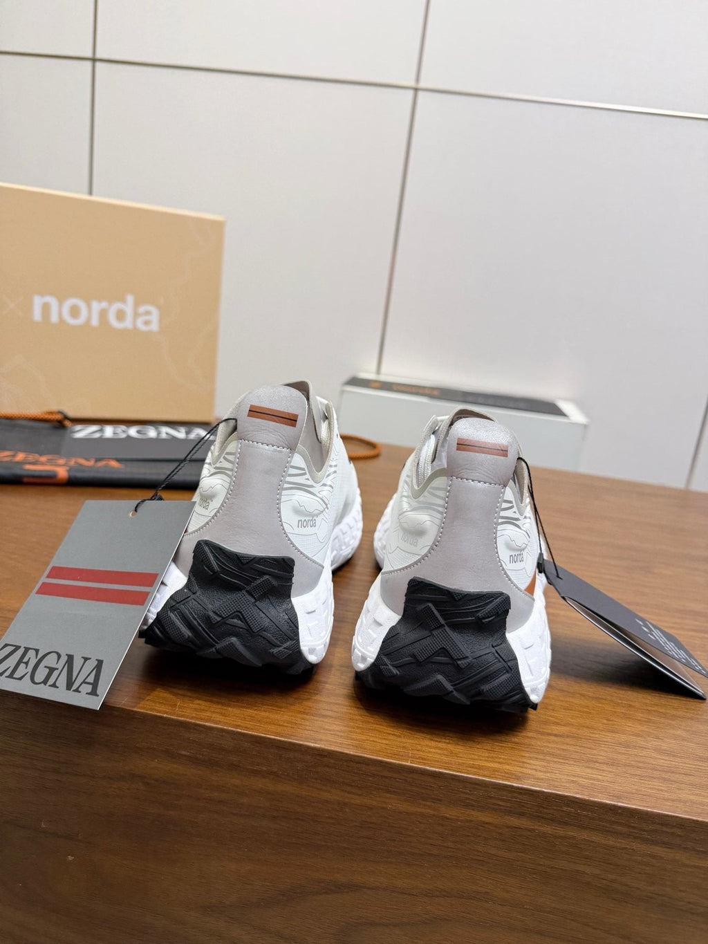 Zegna White Gray Brown Running Shoes