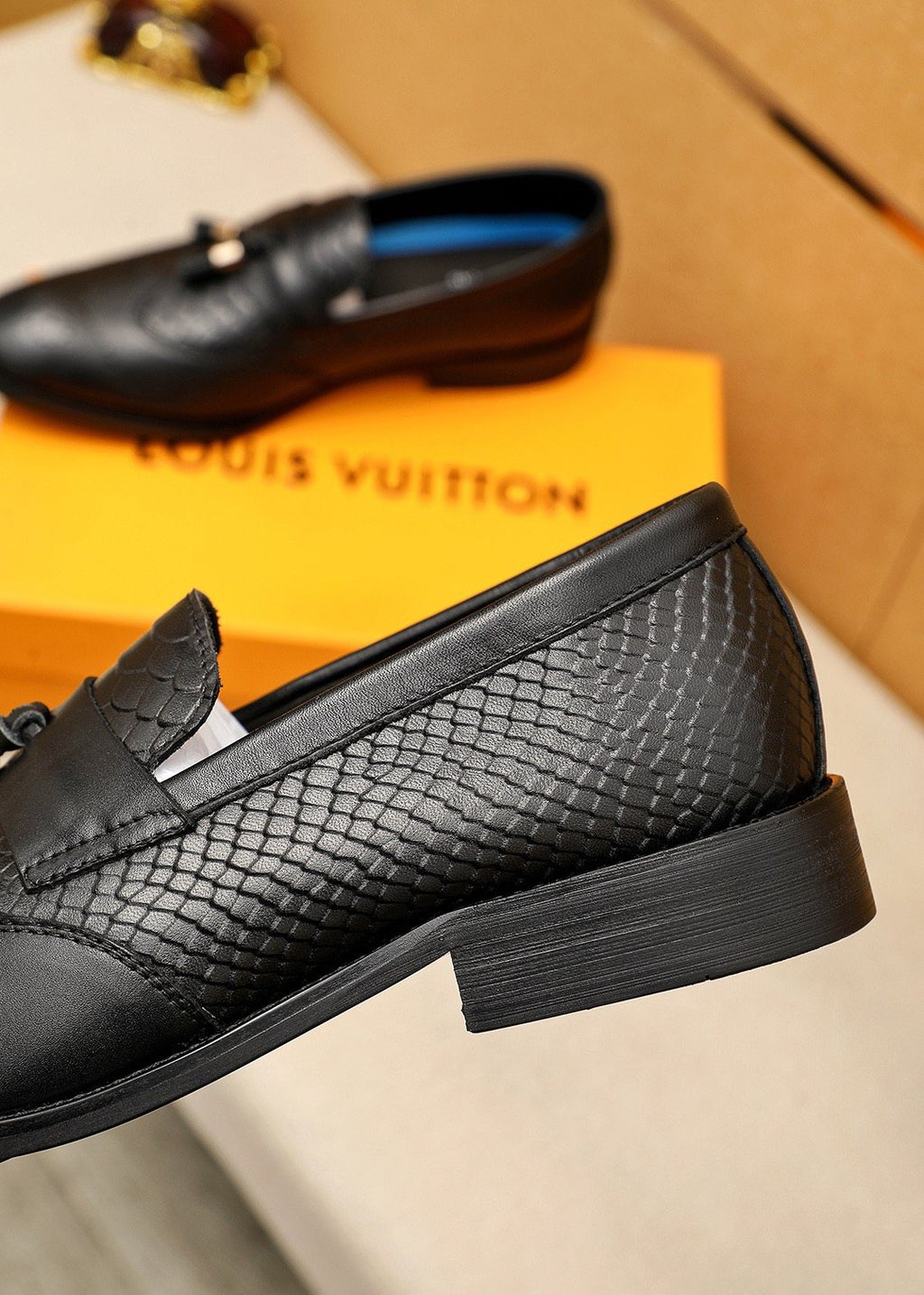 Louis Vuitton Black Textured Tassel Loafers