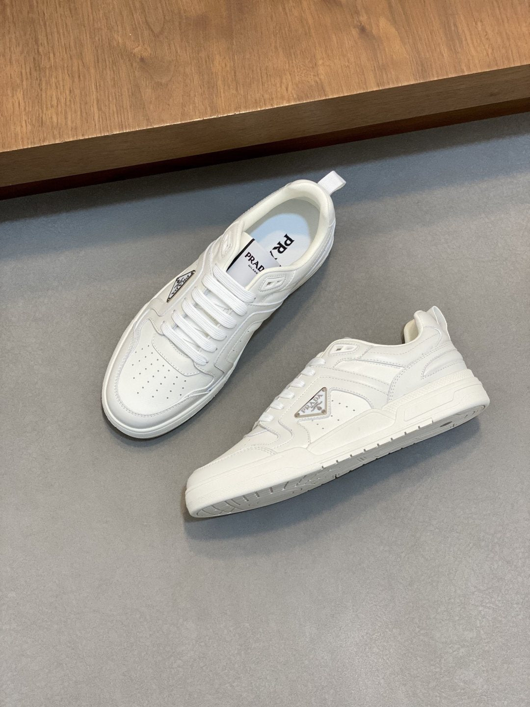 Prada Men's White Leather Panel Sneakers