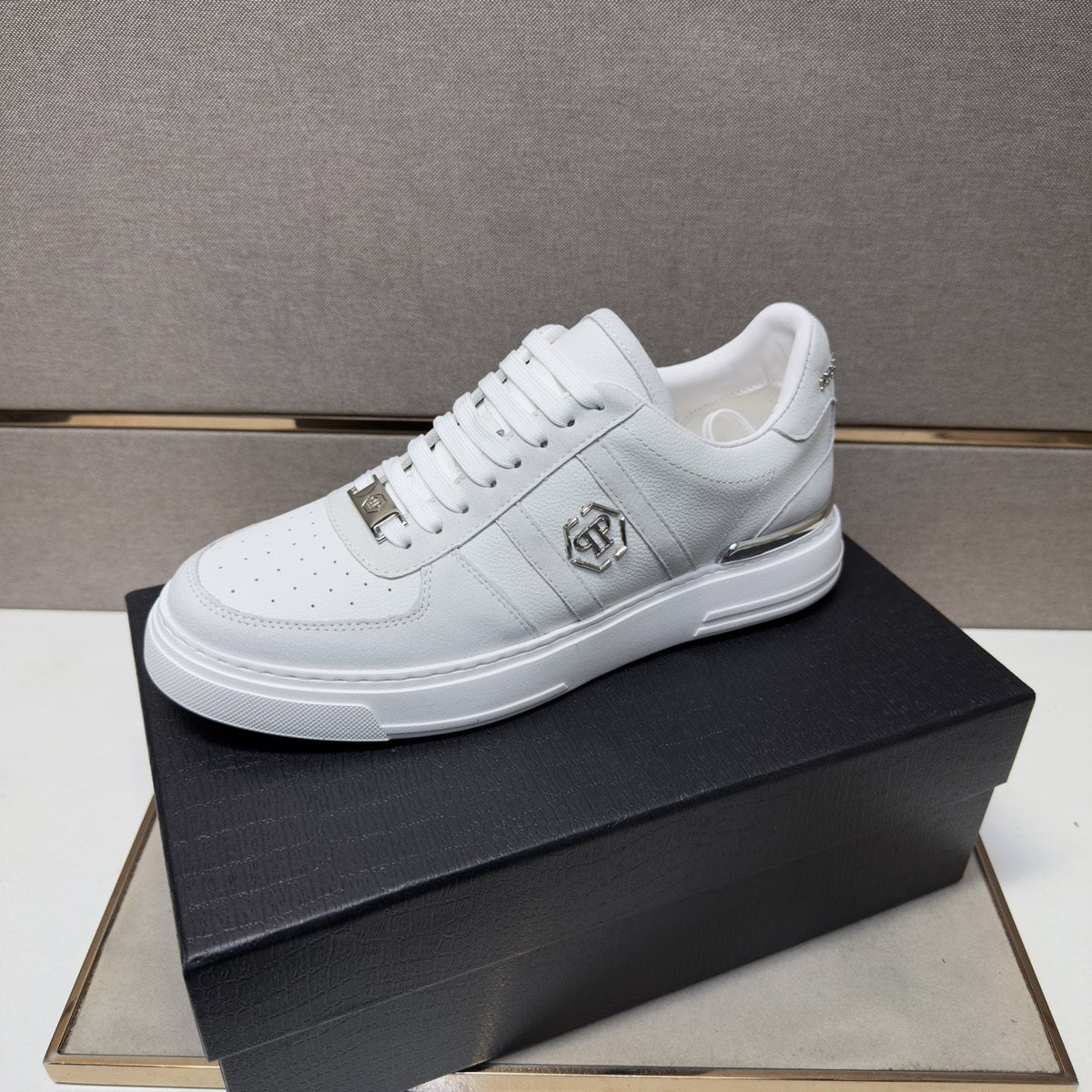 Philipp Plein White Low-Top Sneakers with Silver Accents