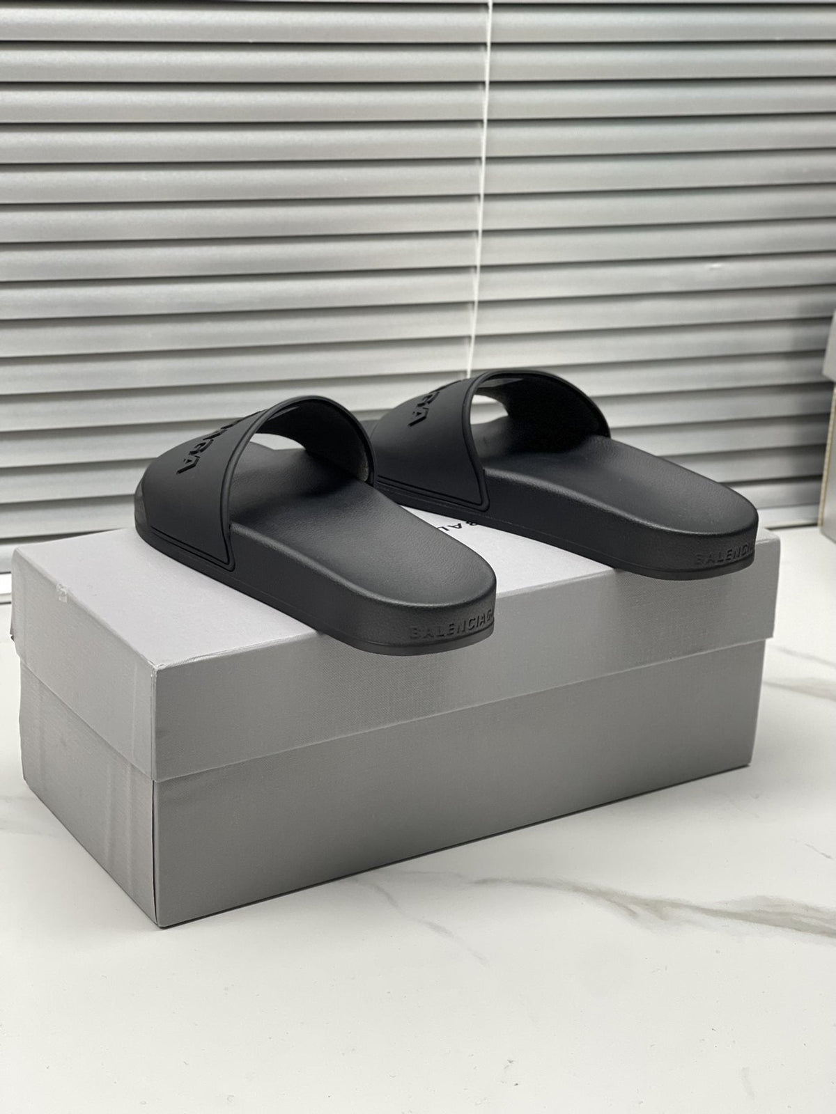 Balenciaga Black Embossed Slide Sandals