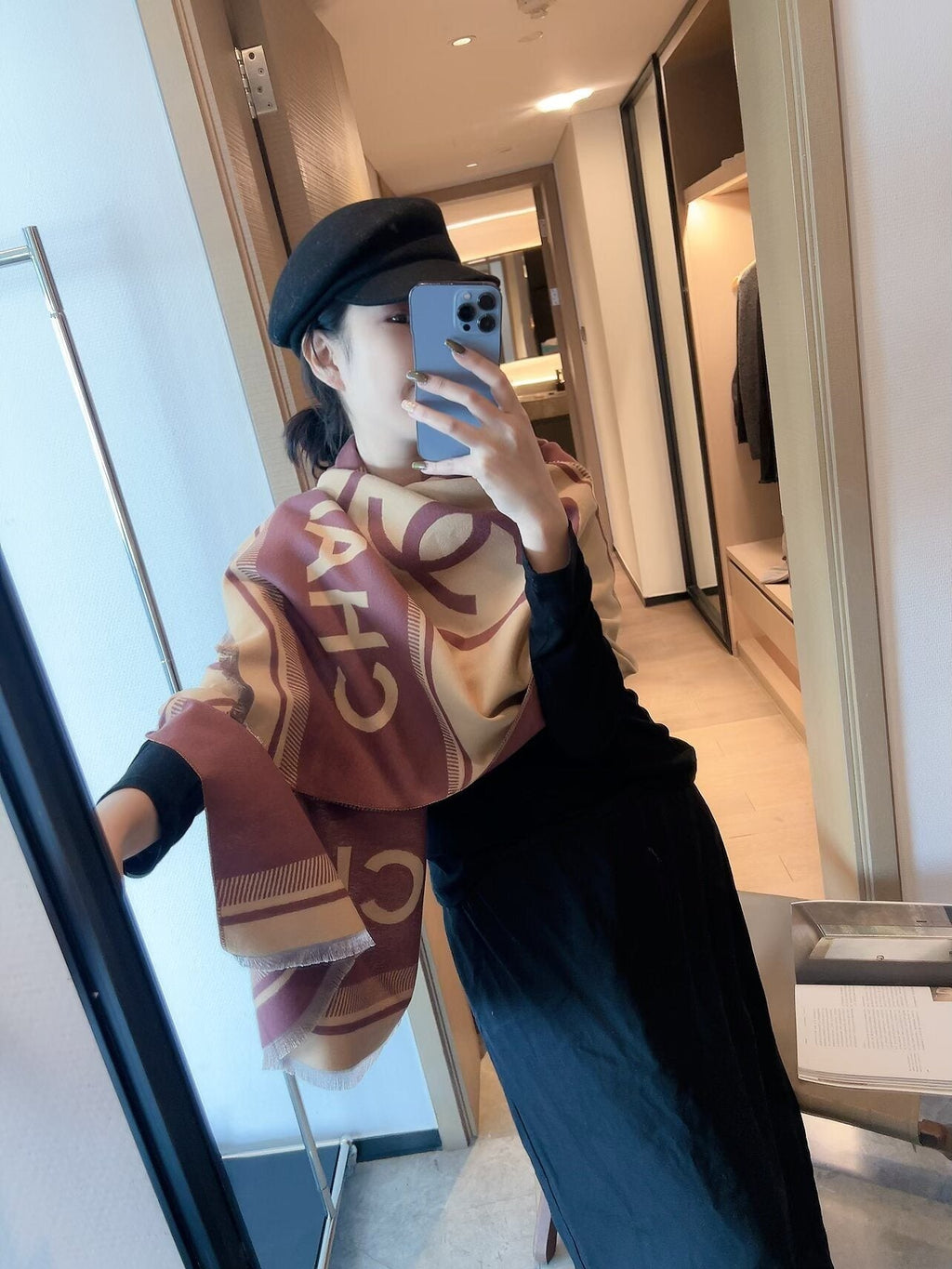 Chanel Logo Border Scarf