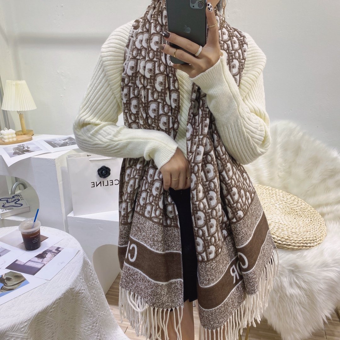 Dior Patterned Fringed Scarf
