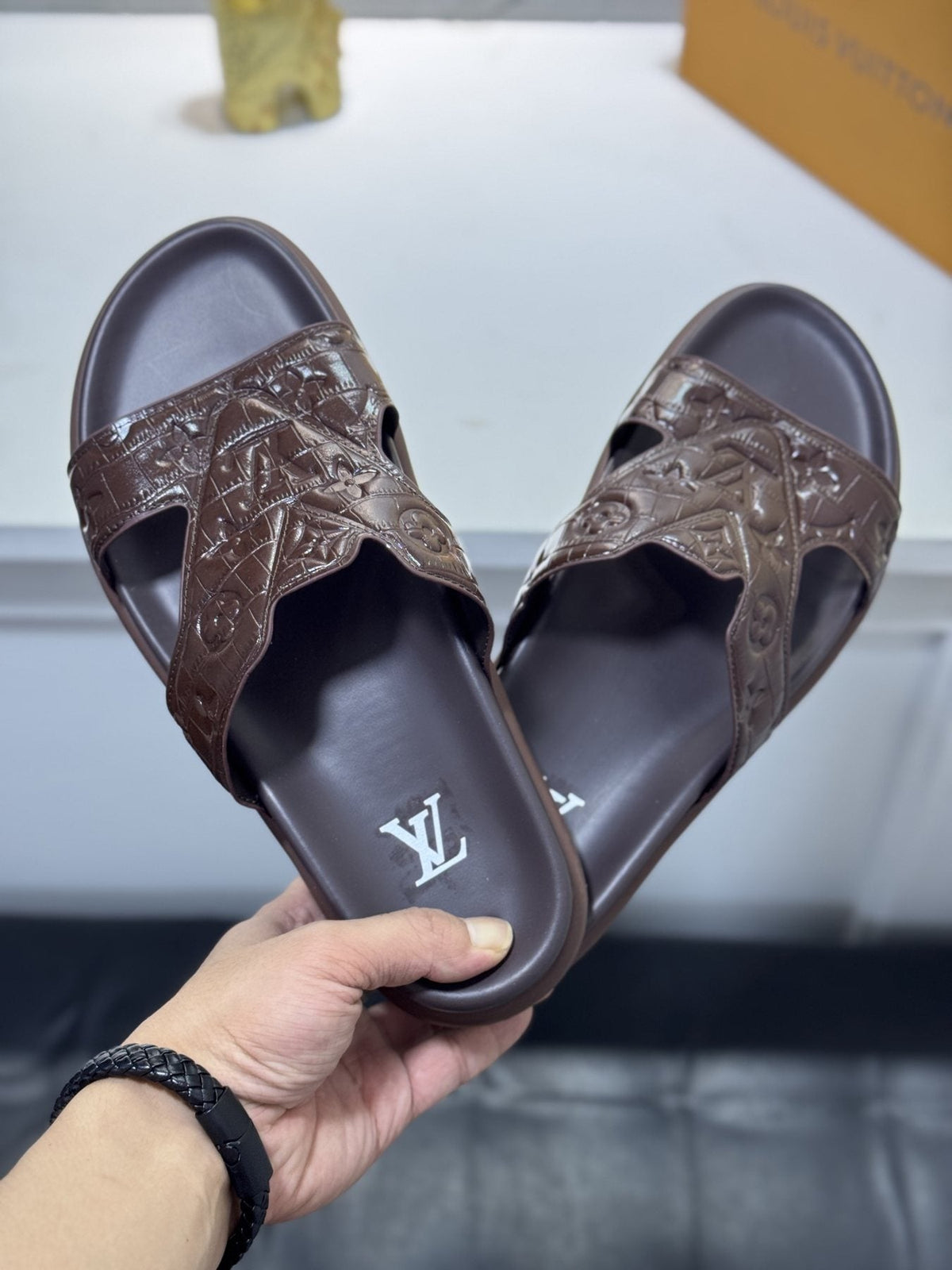 Louis Vuitton Embossed Strap Slide Sandals