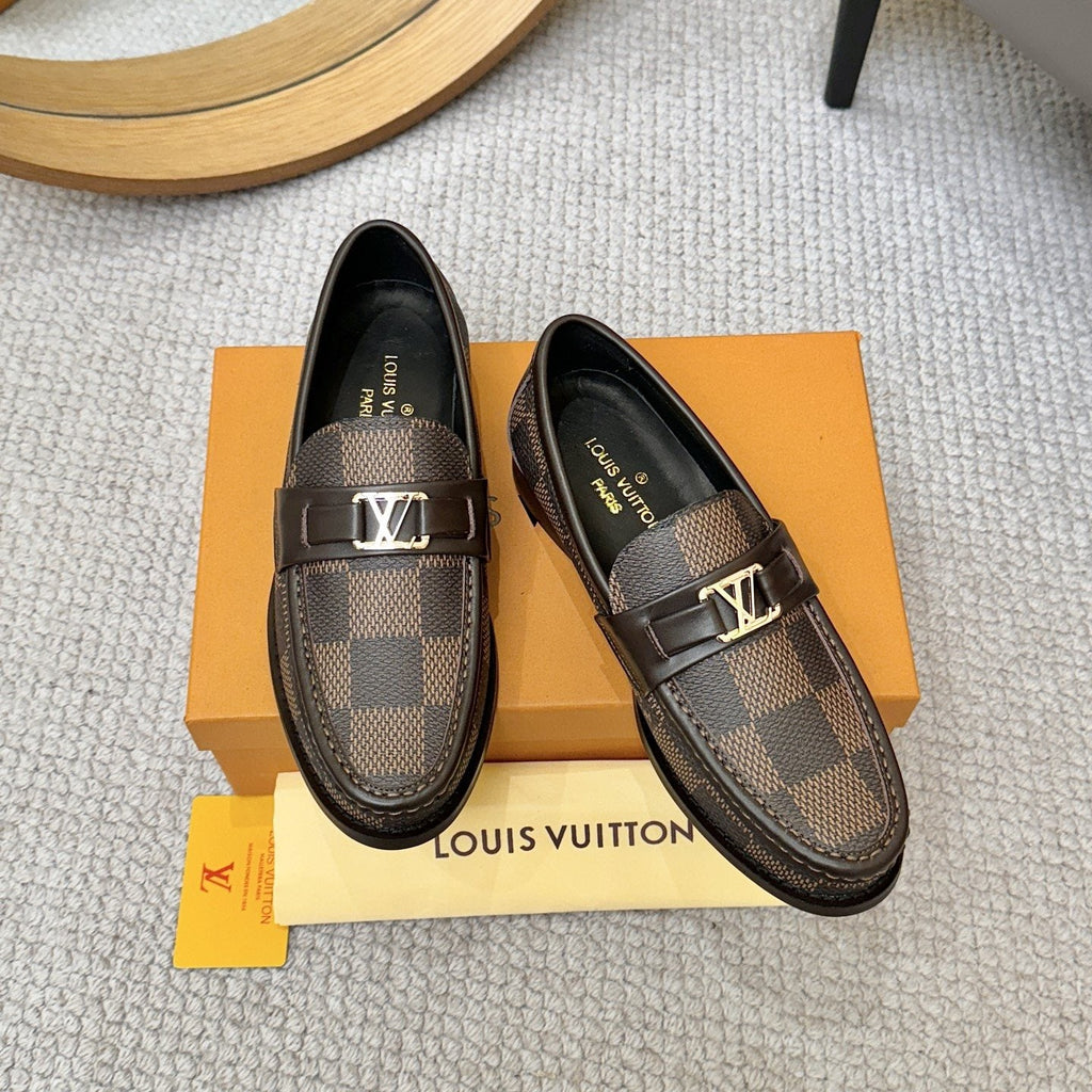 Louis Vuitton Men's Check-Pattern Buckle Loafers