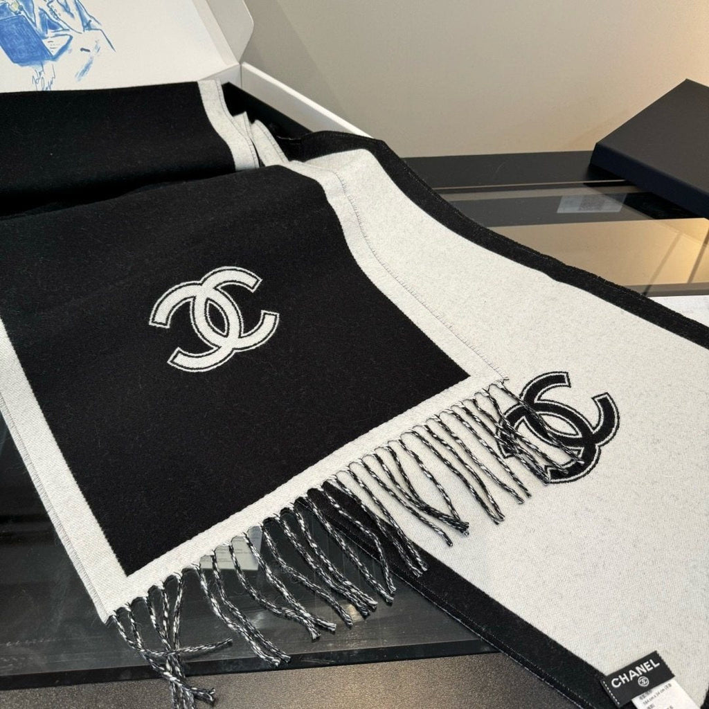 Chanel Fringed Color-Block Scarf