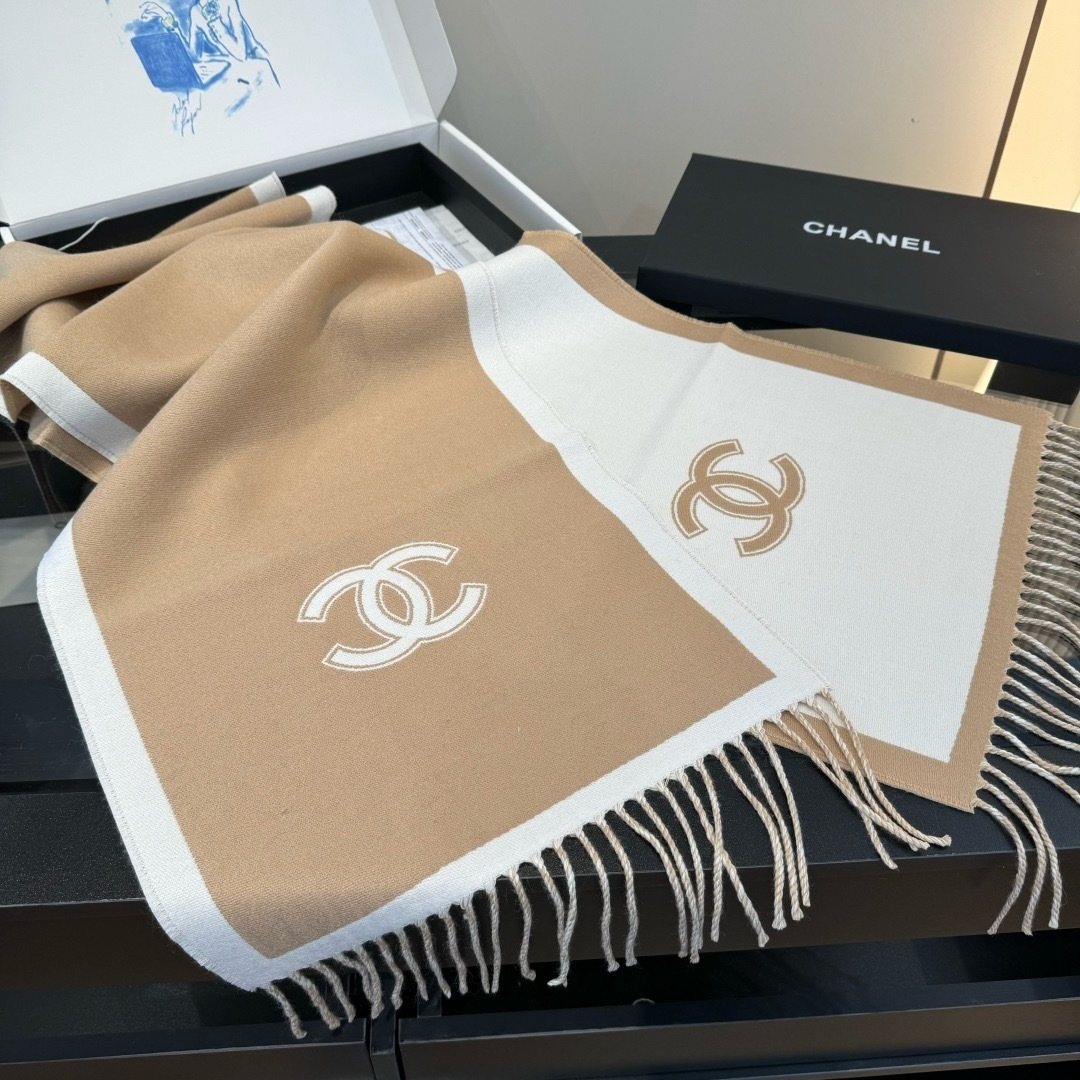 Chanel Fringed Color-Block Scarf