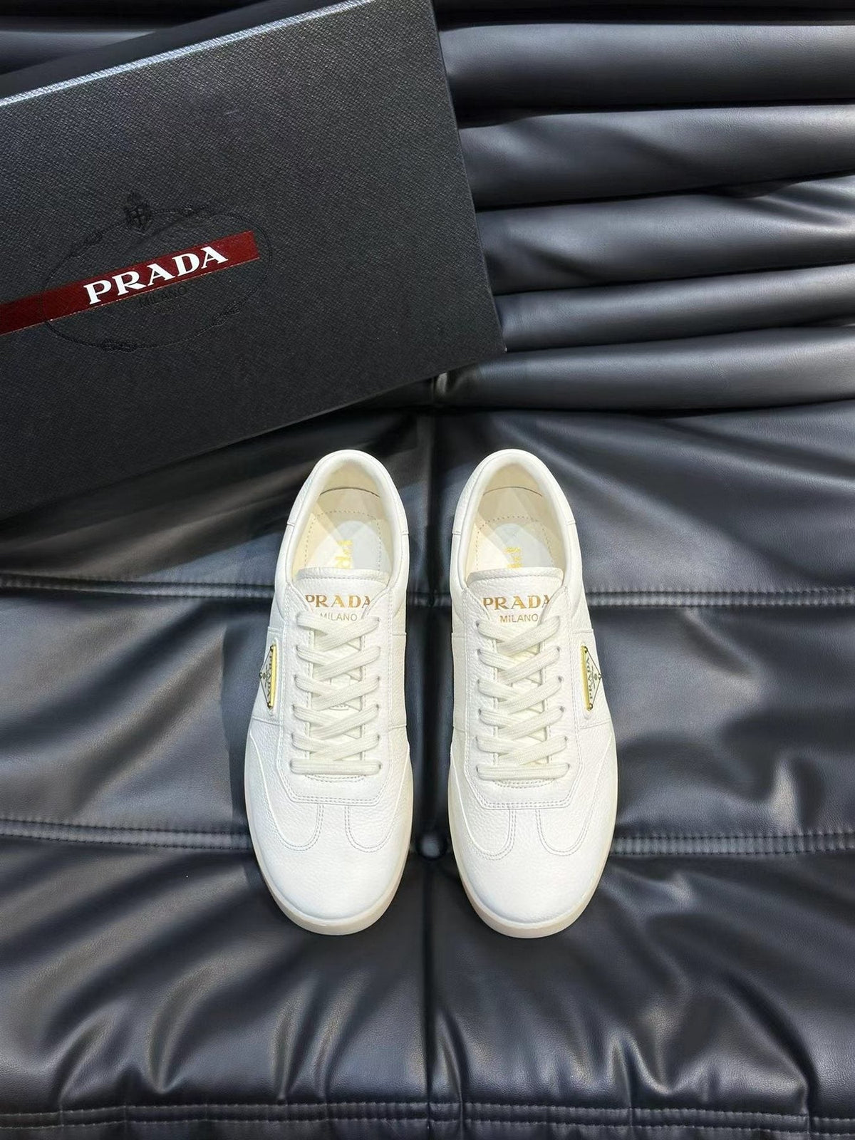 Prada Men's Contrast-Accent Low-Top Sneakers
