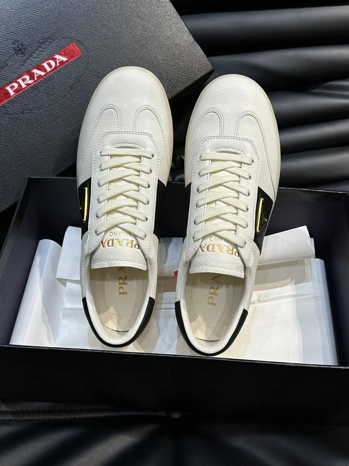 Prada Men's Contrast-Accent Low-Top Sneakers