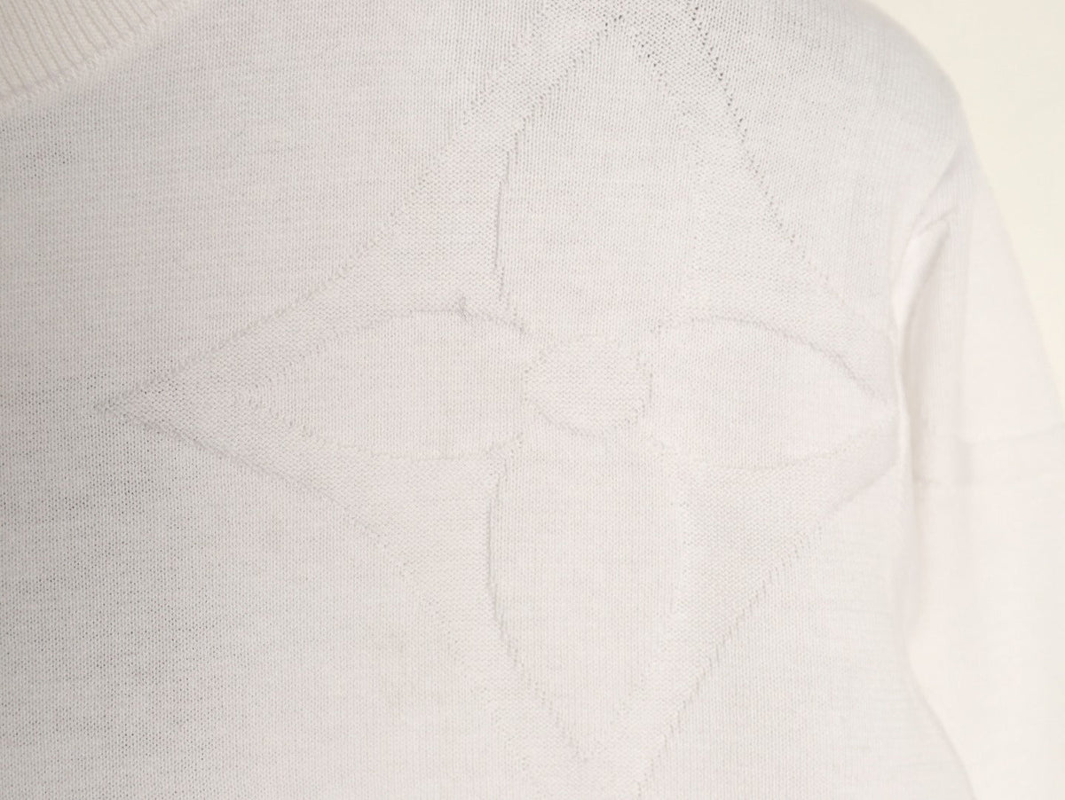 Louis Vuitton Tonal Relief-Style Crewneck Knit Sweater - Cream